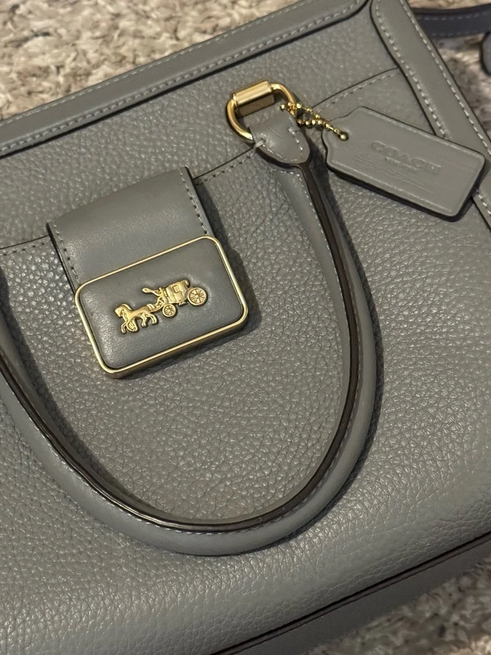 Coach Gray Leather Satchel and Wallet Set with Gold Accent